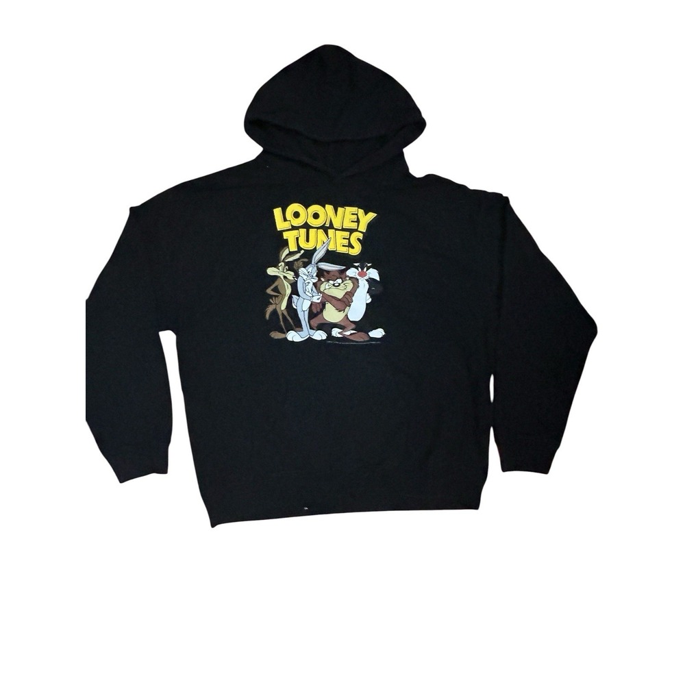 Vintage 90s Looney Tunes All-Star Crew Black Hoodie Size XL Bugs Bunny Taz